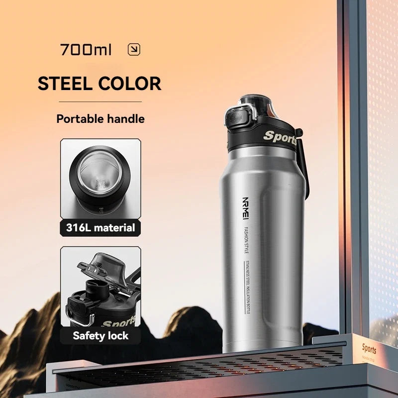 Tasse isolée de 700ml en acier inoxydable, bouteille d'eau pour Sports de plein air, tasse thermique pour le bureau et la maison, garde le froid et la chaleur, flacon sous vide