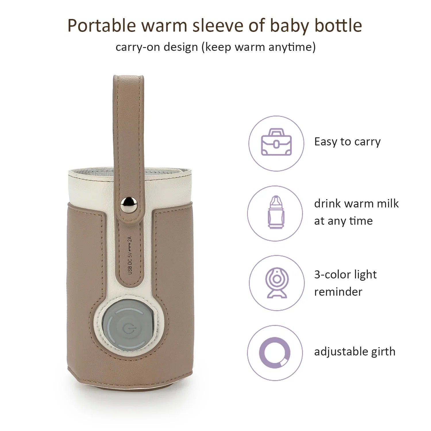 Chauffe-Biberon Nomade USB en Cuir PU – Température Réglable 3 Niveaux