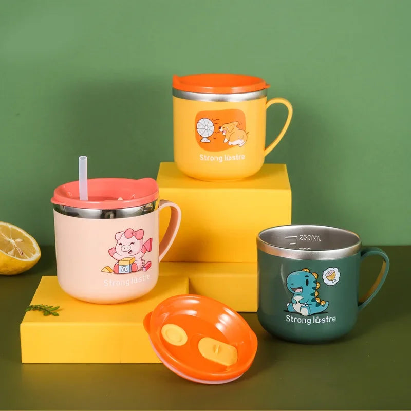 Tasse d'Apprentissage Isotherme en Inox avec Paille pour Bébé