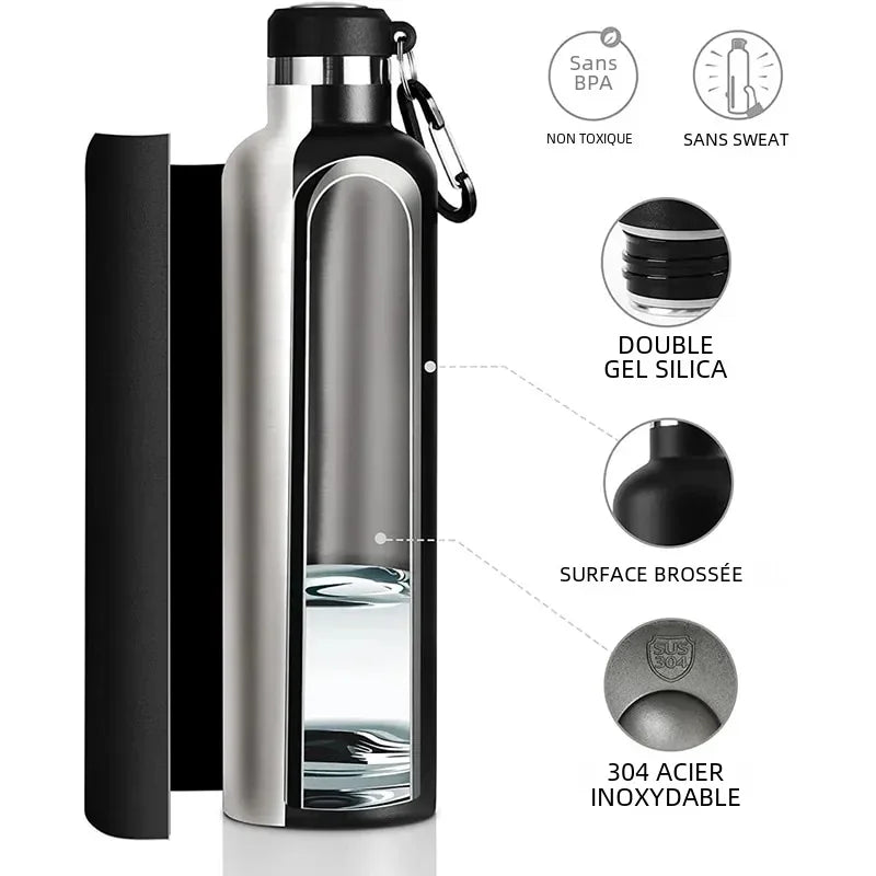 Gourde Isotherme Inox FEIJIAN 1L – Bouteille de Sport Étanche et Sans BPA