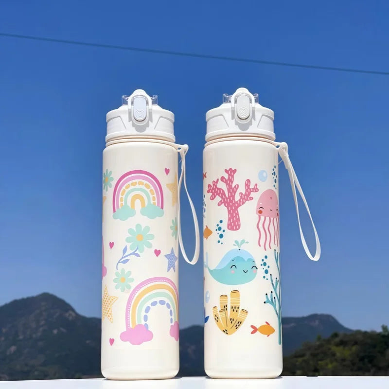 Gourde Dinosaure Enfant 750ml avec Paille – Bouteille Étanche en Silicone