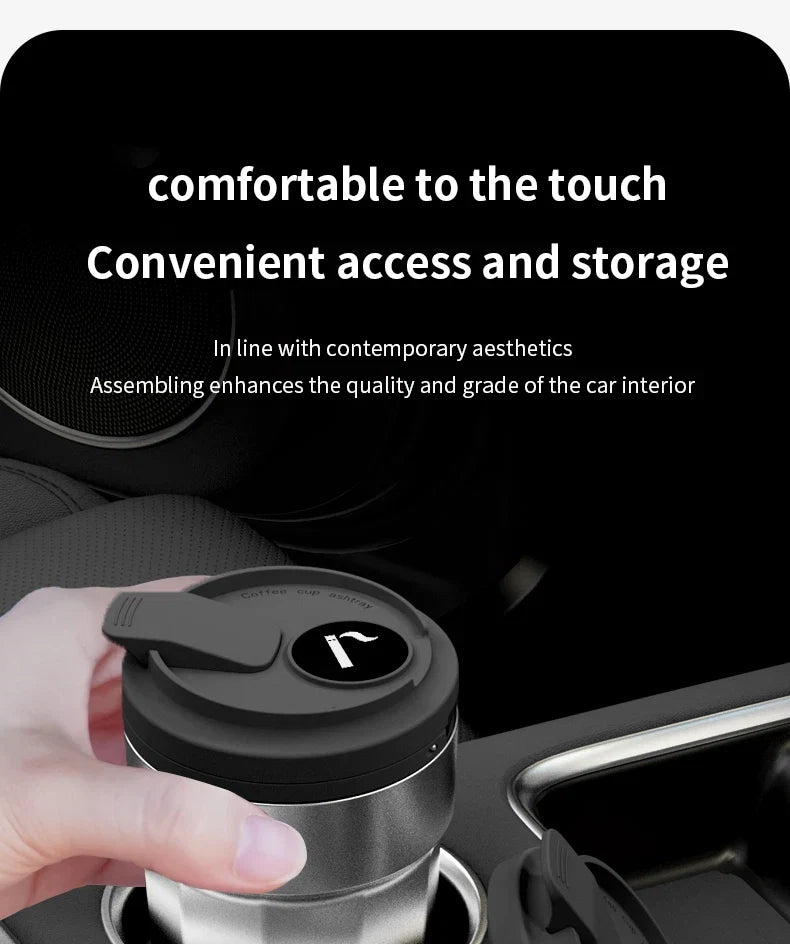 Cendrier de Voiture Lumineux Style Tasse à Café – Revêtement Inox et LED Automatique