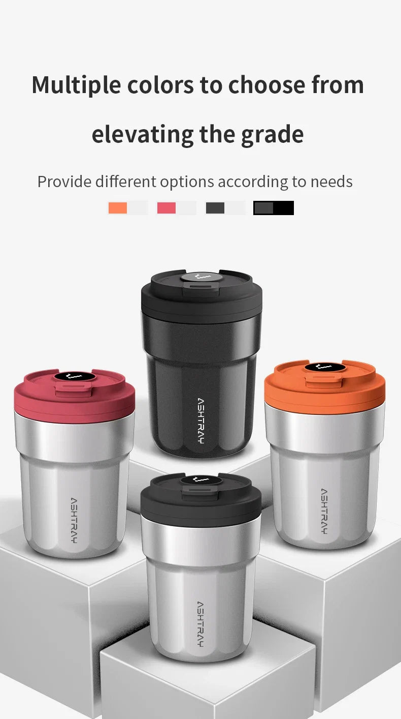 Cendrier de Voiture Lumineux Style Tasse à Café – Revêtement Inox et LED Automatique