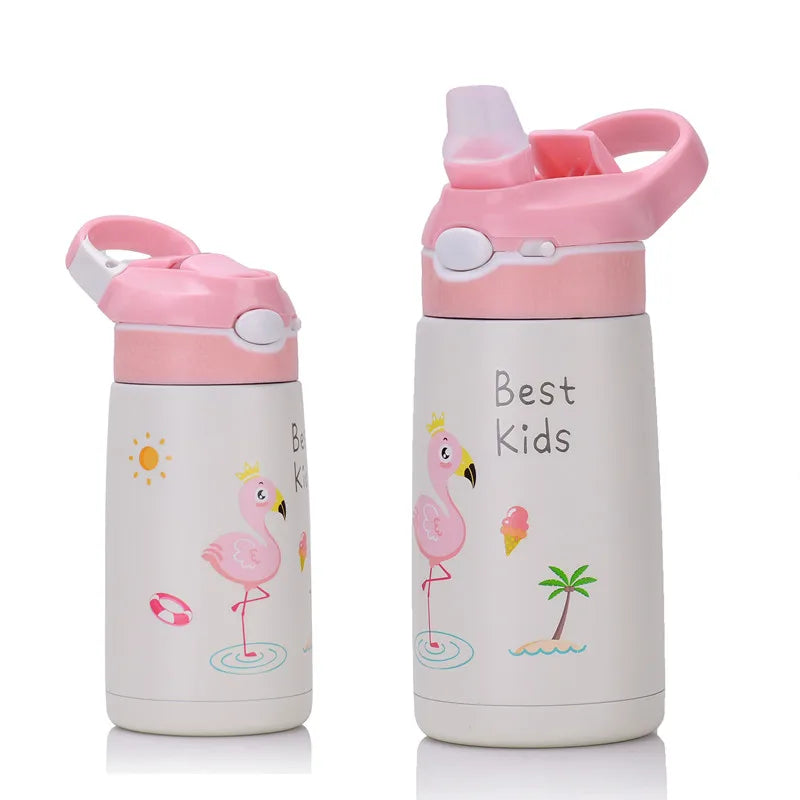 Gourde Isotherme Enfant en Inox 316 avec Paille et Poignée – Motif Canard / 400ml