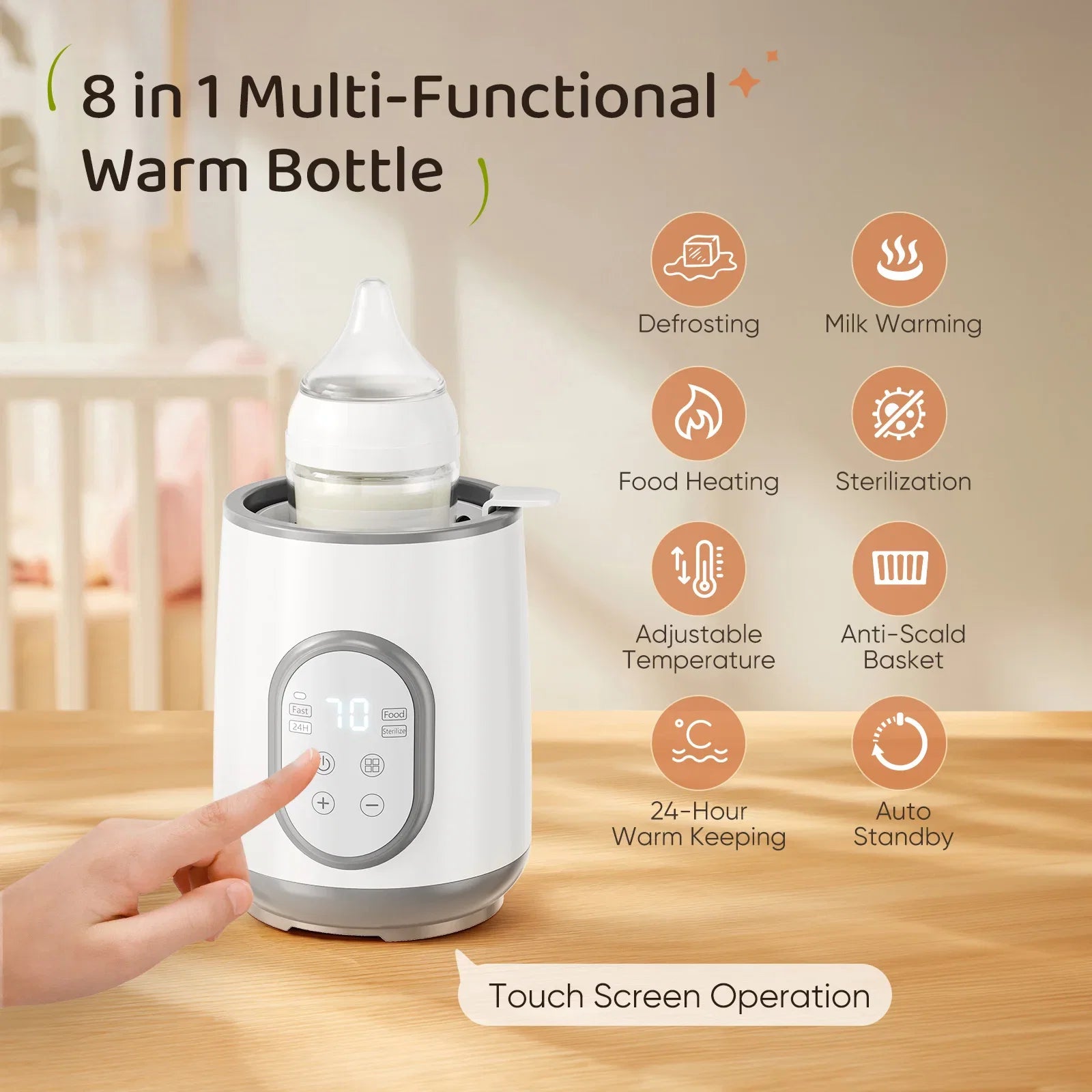 Chauffe-Biberon Électrique Tactile 8-en-1 Rbefeuly – Chauffage Rapide & Stérilisateur