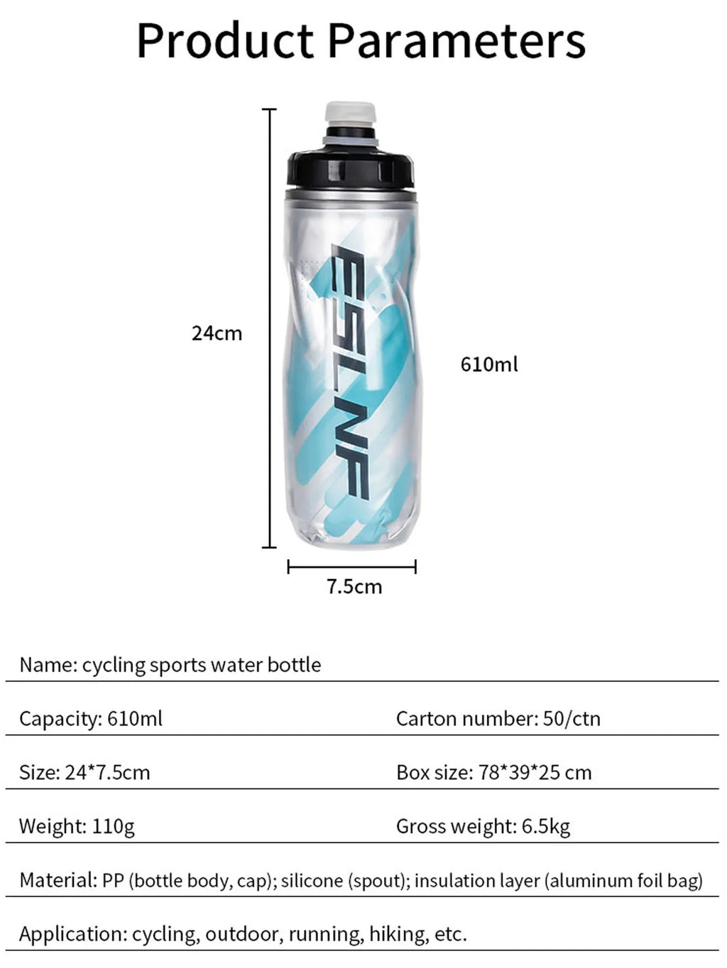 Gourde de Sport Légère en Plastique (610ml)