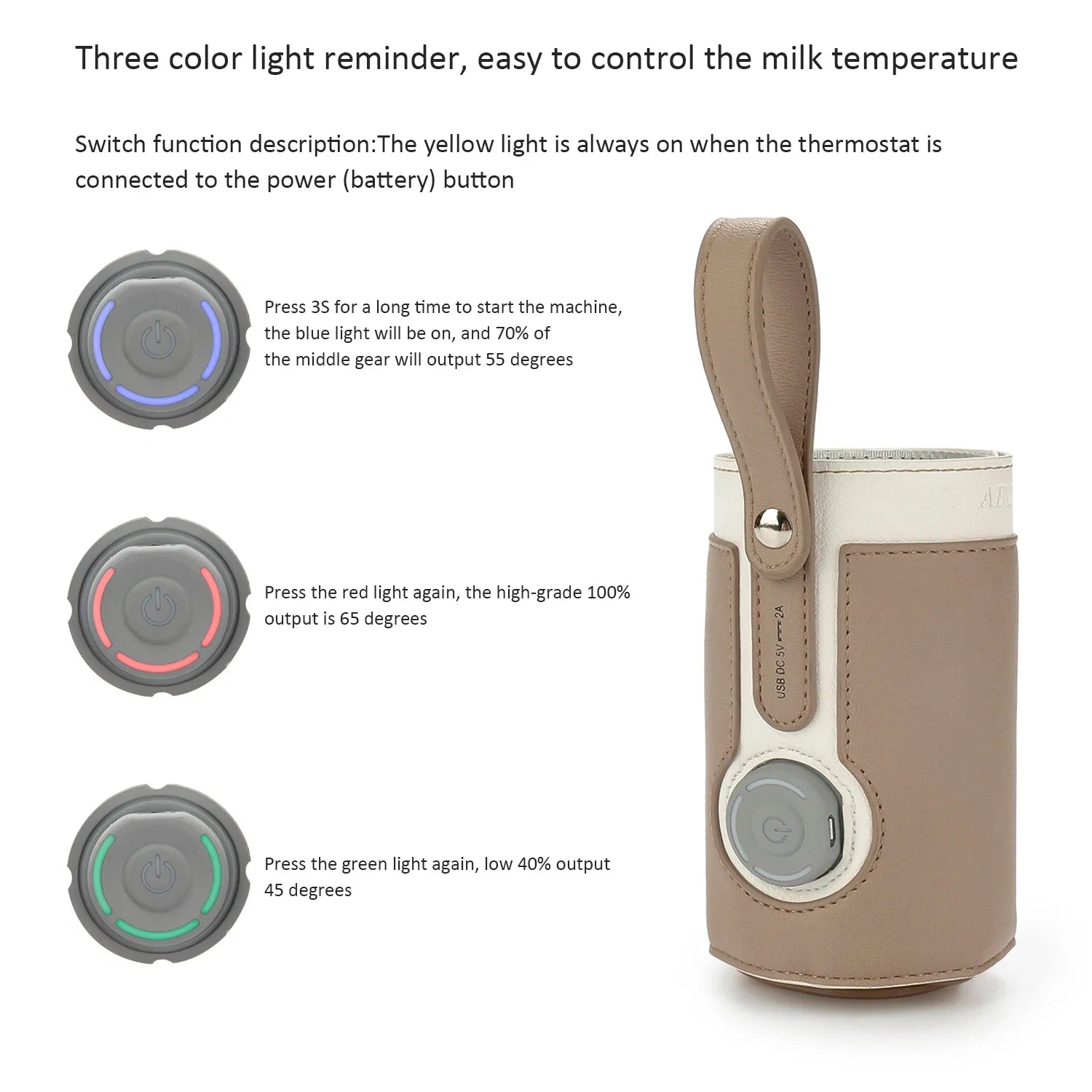 Chauffe-Biberon Nomade USB en Cuir PU – Température Réglable 3 Niveaux