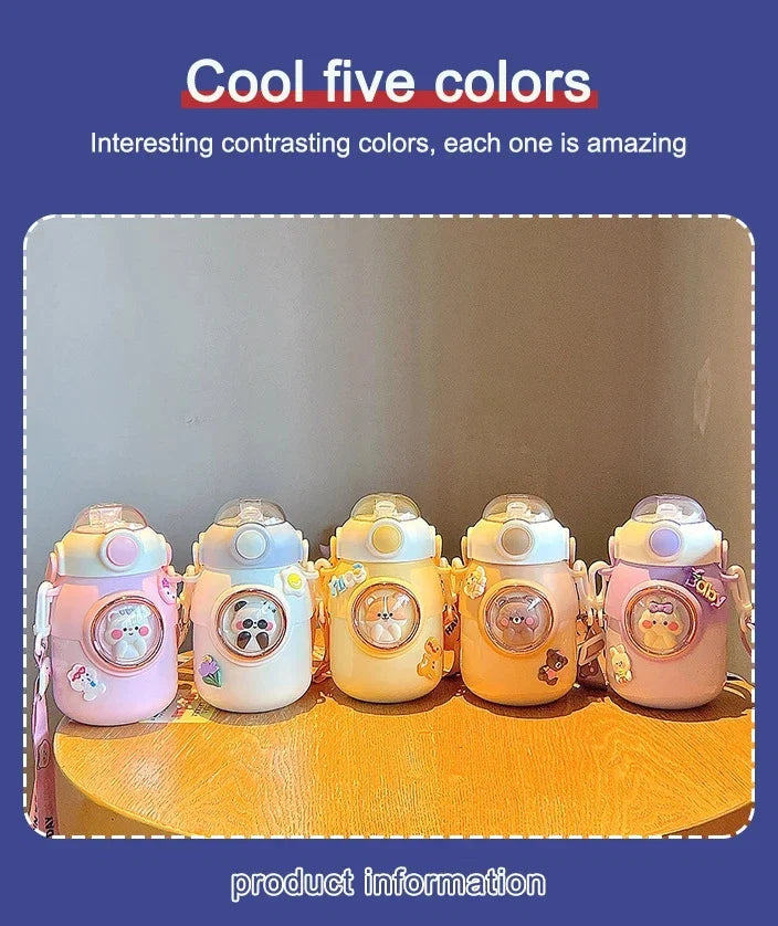 Bouteille Isotherme Kawaii en Acier Inoxydable avec Paille pour Enfant