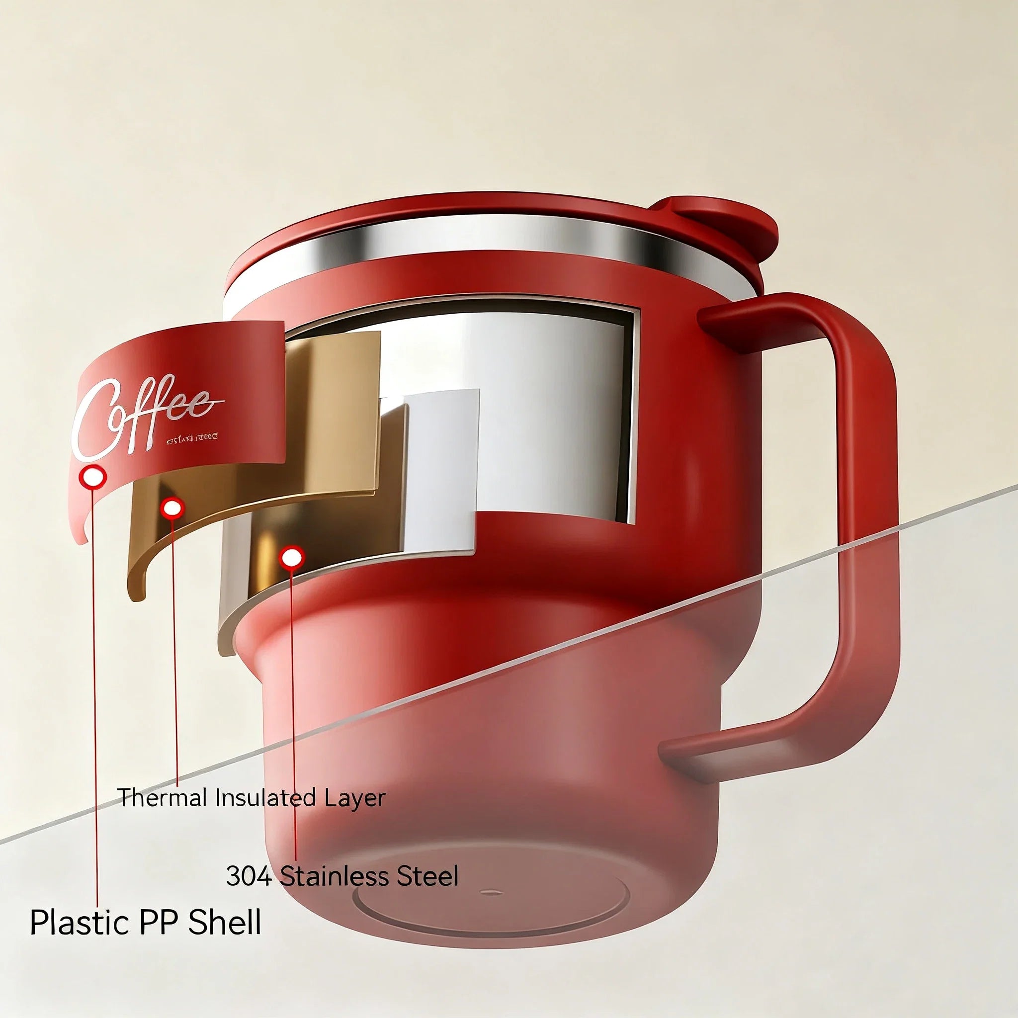 Mug Isotherme Inox WORTHBUY 304 avec Poignée – Tasse à Café Anti-Fuite