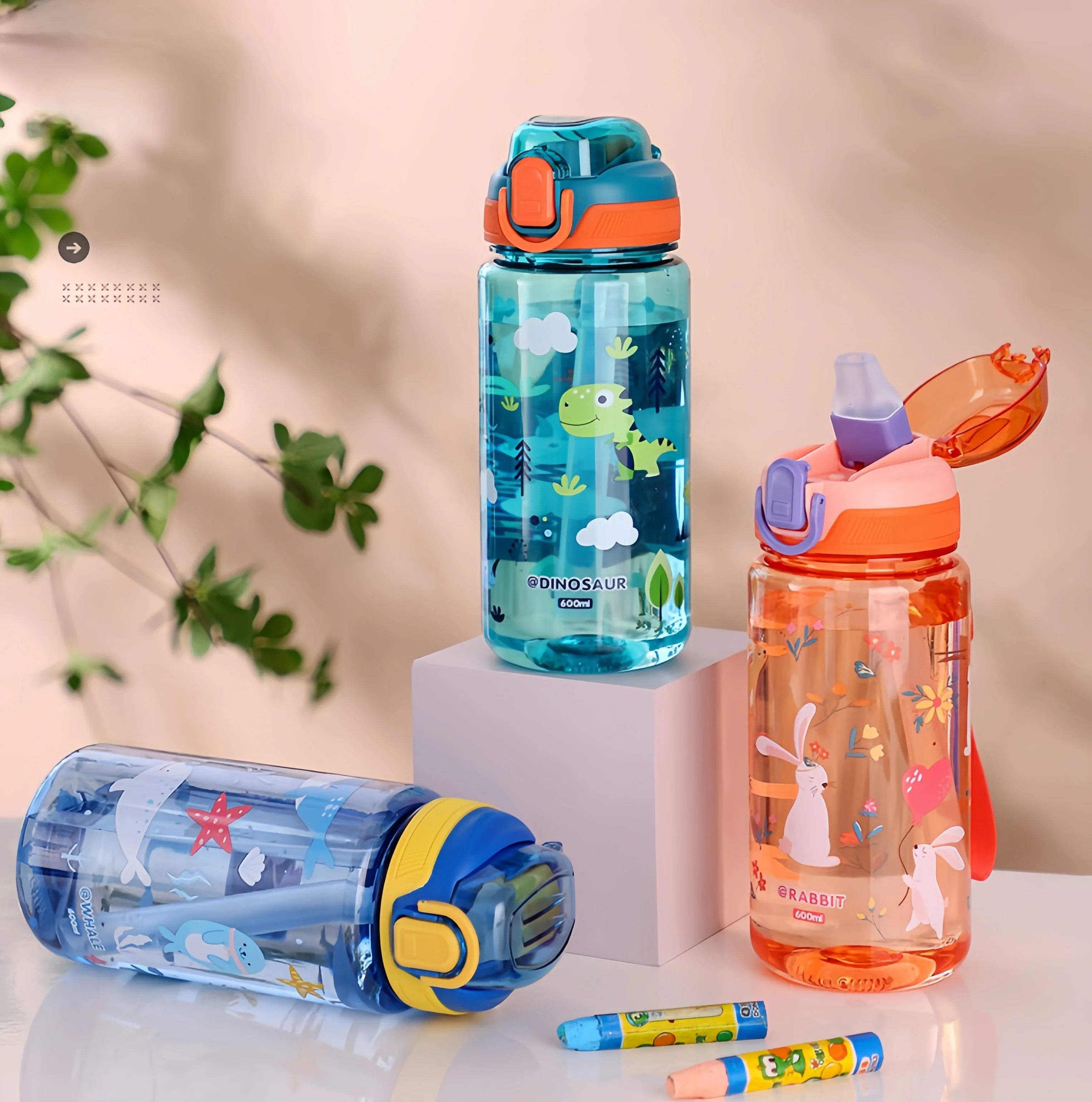 Gourde Dinosaure Enfant 600ml avec Paille – Bouteille Étanche et Pratique