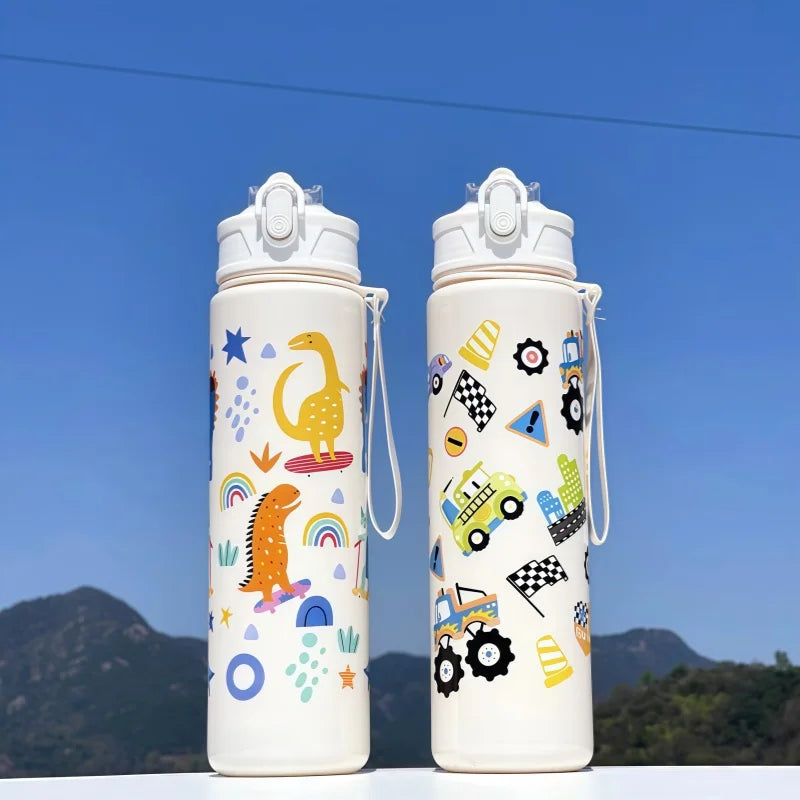 Gourde Dinosaure Enfant 750ml avec Paille – Bouteille Étanche en Silicone