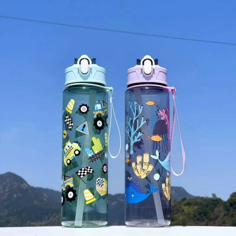 Gourde Dinosaure Enfant 750ml avec Paille – Bouteille Étanche en Silicone