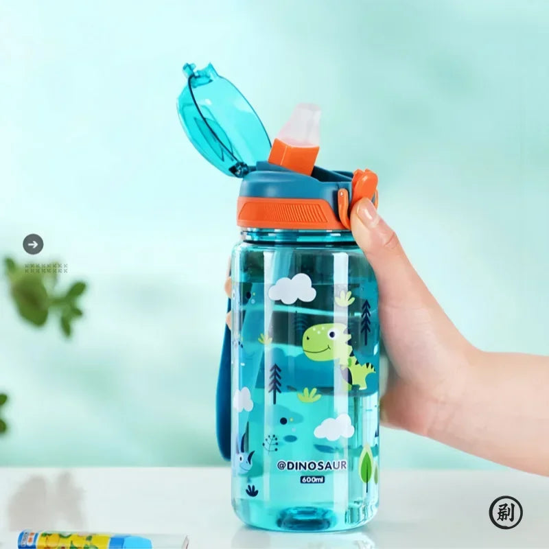 Gourde Dinosaure Enfant 600ml avec Paille – Bouteille Étanche et Pratique