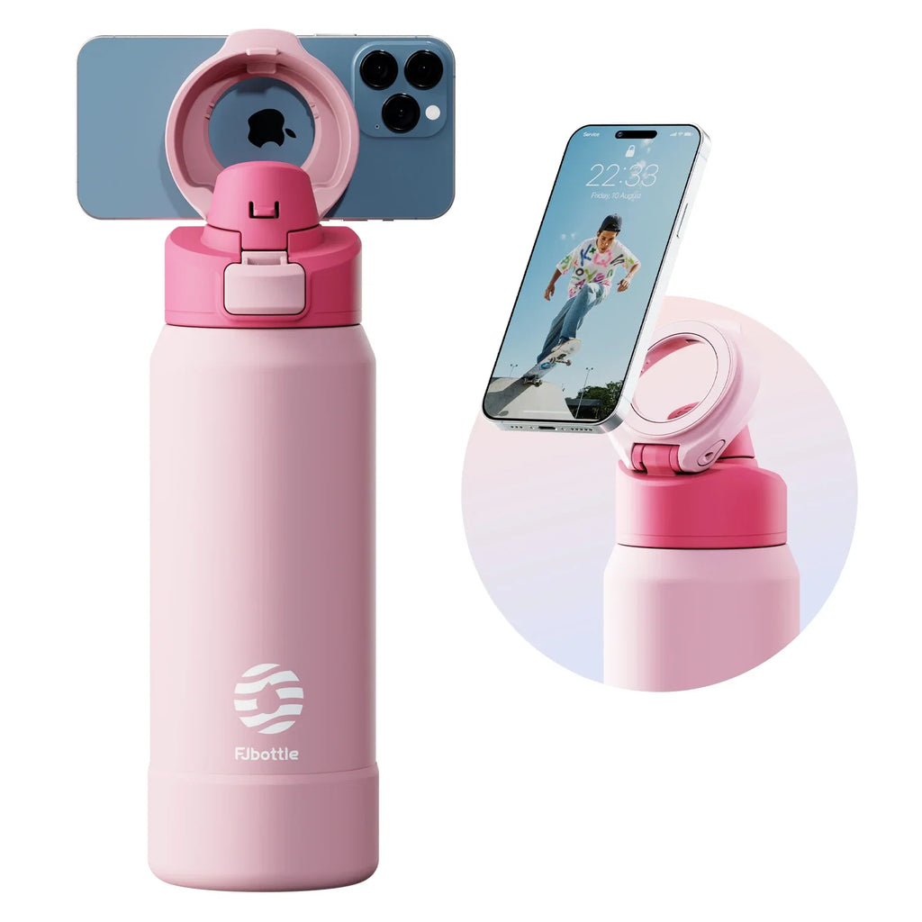 Bouteille d'eau sportive en acier inoxydable Fjbottle avec support magnétique pour téléphone, couvercle rebondissant, tasse isotherme