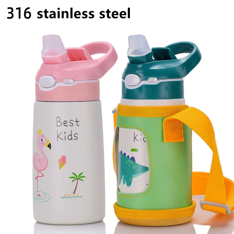 Gourde Isotherme Enfant en Inox 316 avec Paille et Poignée – Motif Canard / 400ml