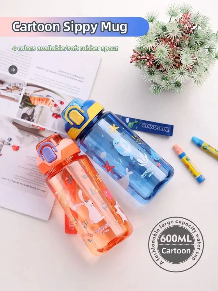 Gourde Dinosaure Enfant 600ml avec Paille – Bouteille Étanche et Pratique