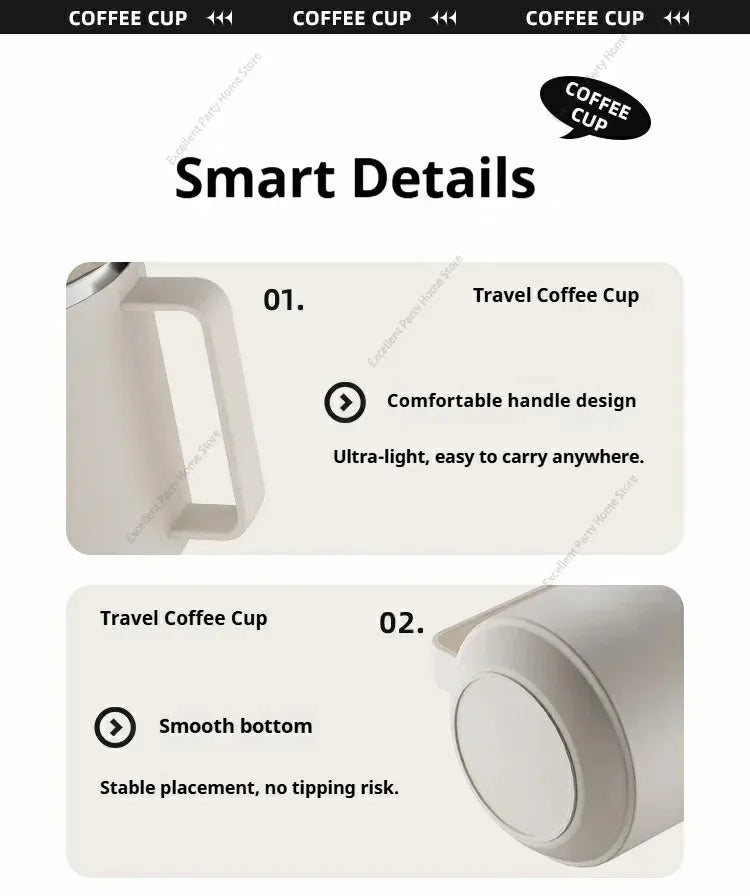 Mug à Café Isotherme avec Poignée – Tasse de Voyage Étanche en Inox / 500ml