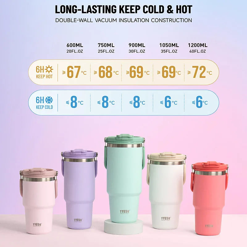 TYESO Thermos Tasse à Café avec Anse (600ml / 900ml / 1200ml)