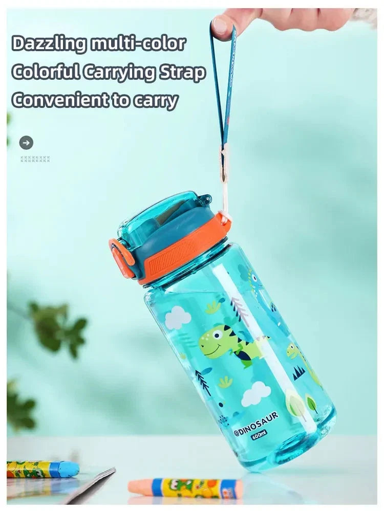 Gourde Dinosaure Enfant 600ml avec Paille – Bouteille Étanche et Pratique