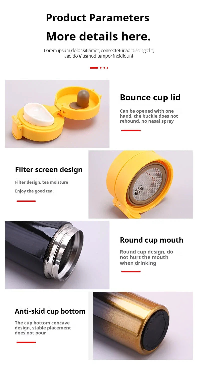 Mug Thermos de Voyage Étanche avec Filtre à Thé – Inox 304 Double Paroi