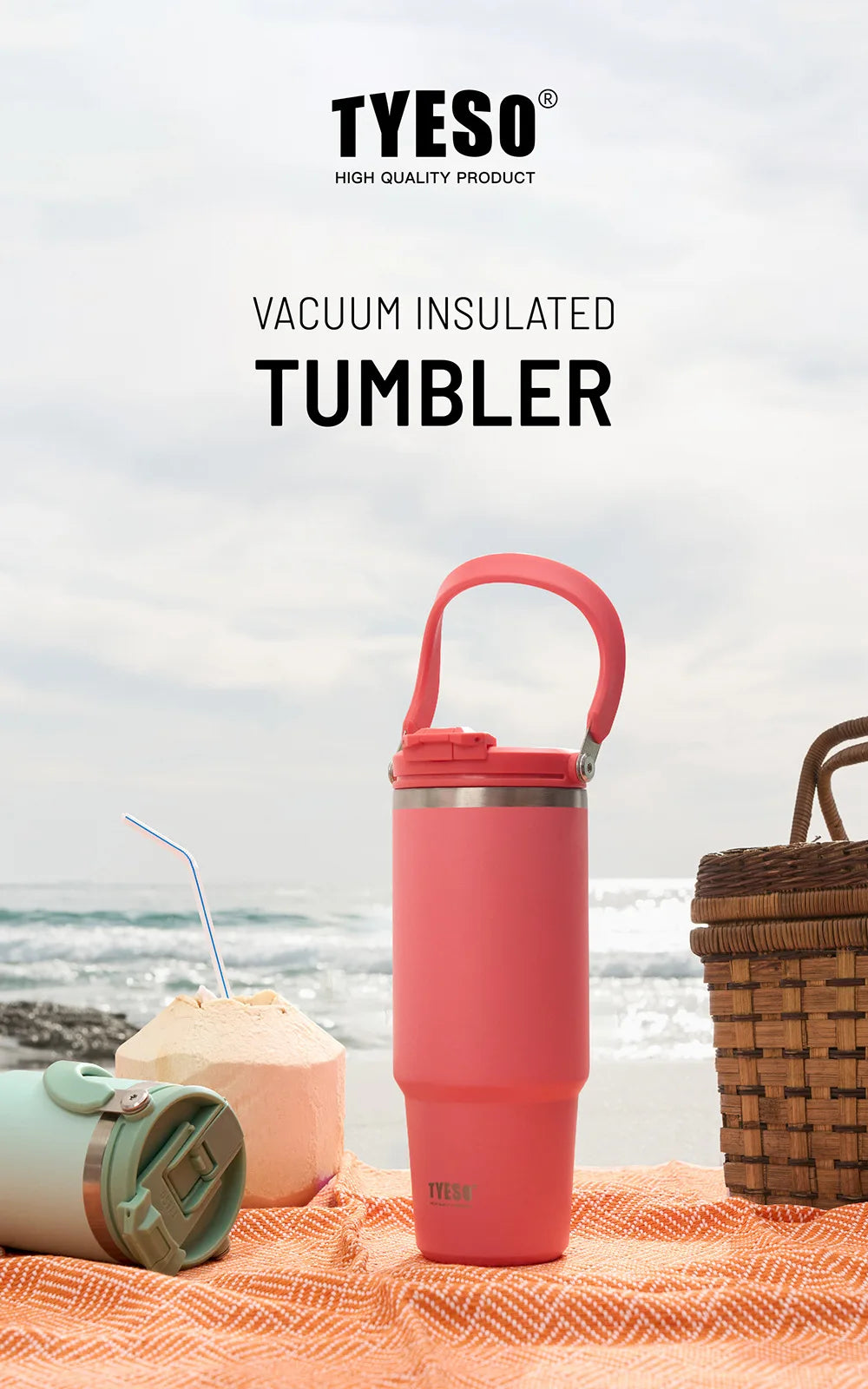 TYESO Thermos Tasse à Café avec Anse (600ml / 900ml / 1200ml)