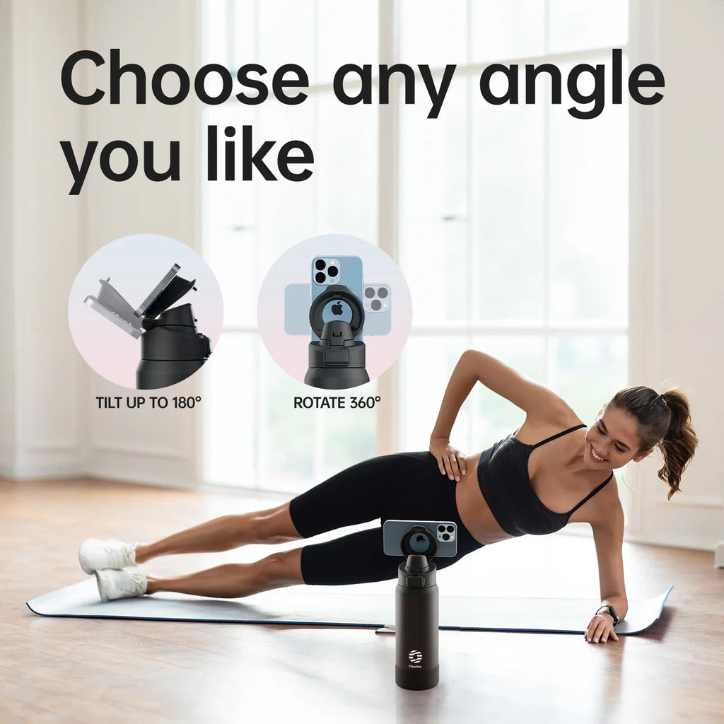 Bouteille d'eau sportive en acier inoxydable Fjbottle avec support magnétique pour téléphone, couvercle rebondissant, tasse isotherme