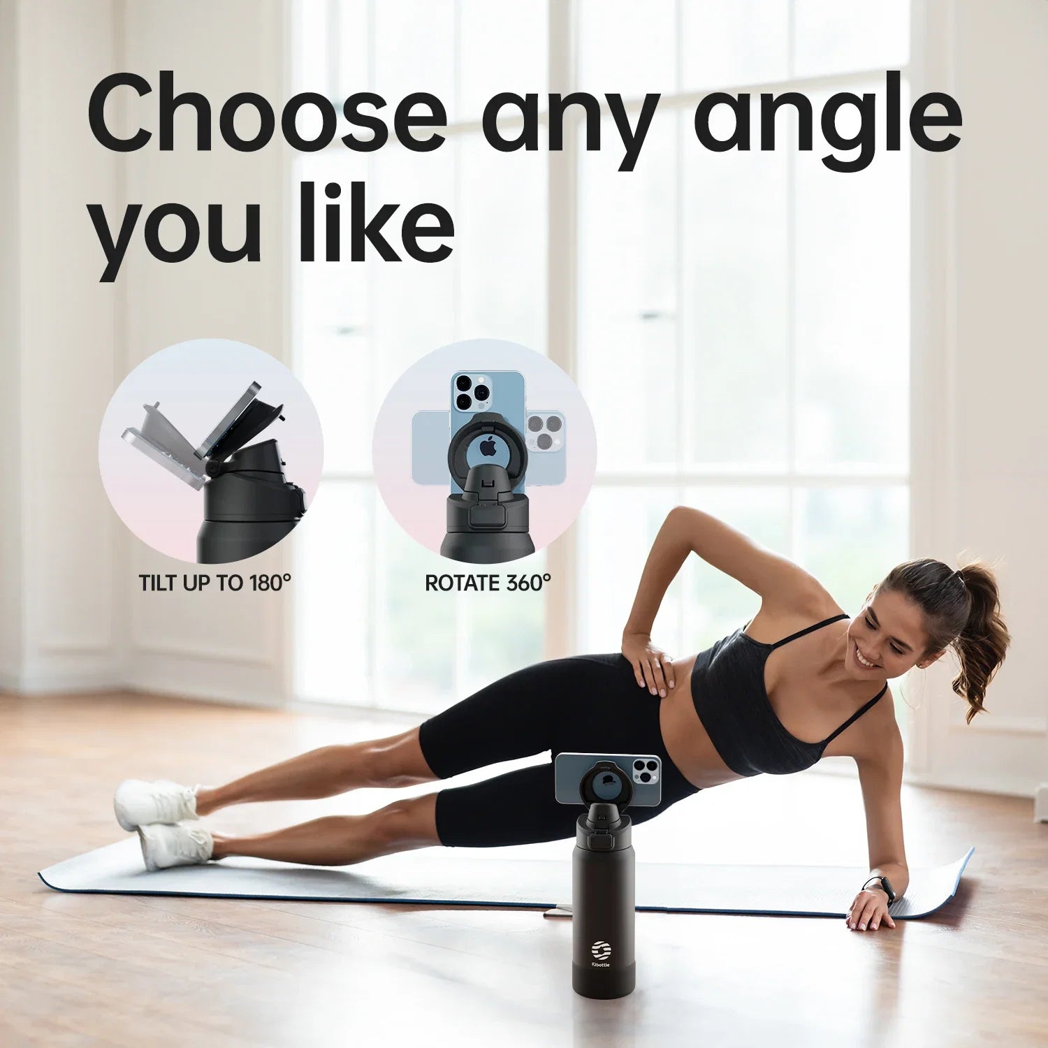 Bouteille d'eau sportive en acier inoxydable Fjbottle avec support magnétique pour téléphone, couvercle rebondissant, tasse isotherme