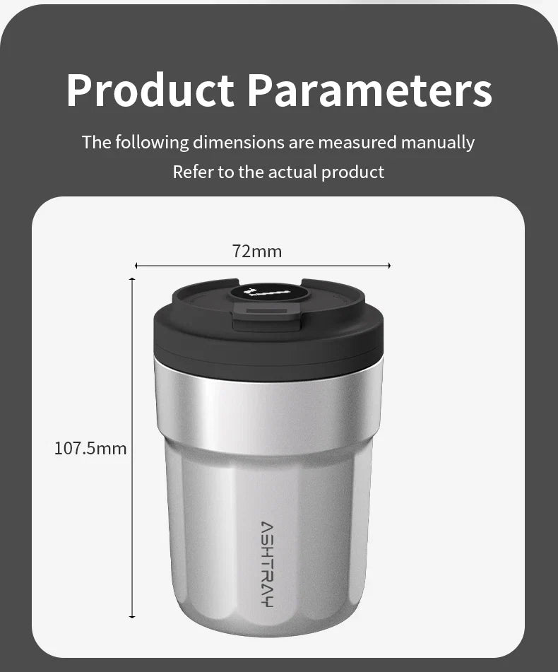 Cendrier de Voiture Lumineux Style Tasse à Café – Revêtement Inox et LED Automatique