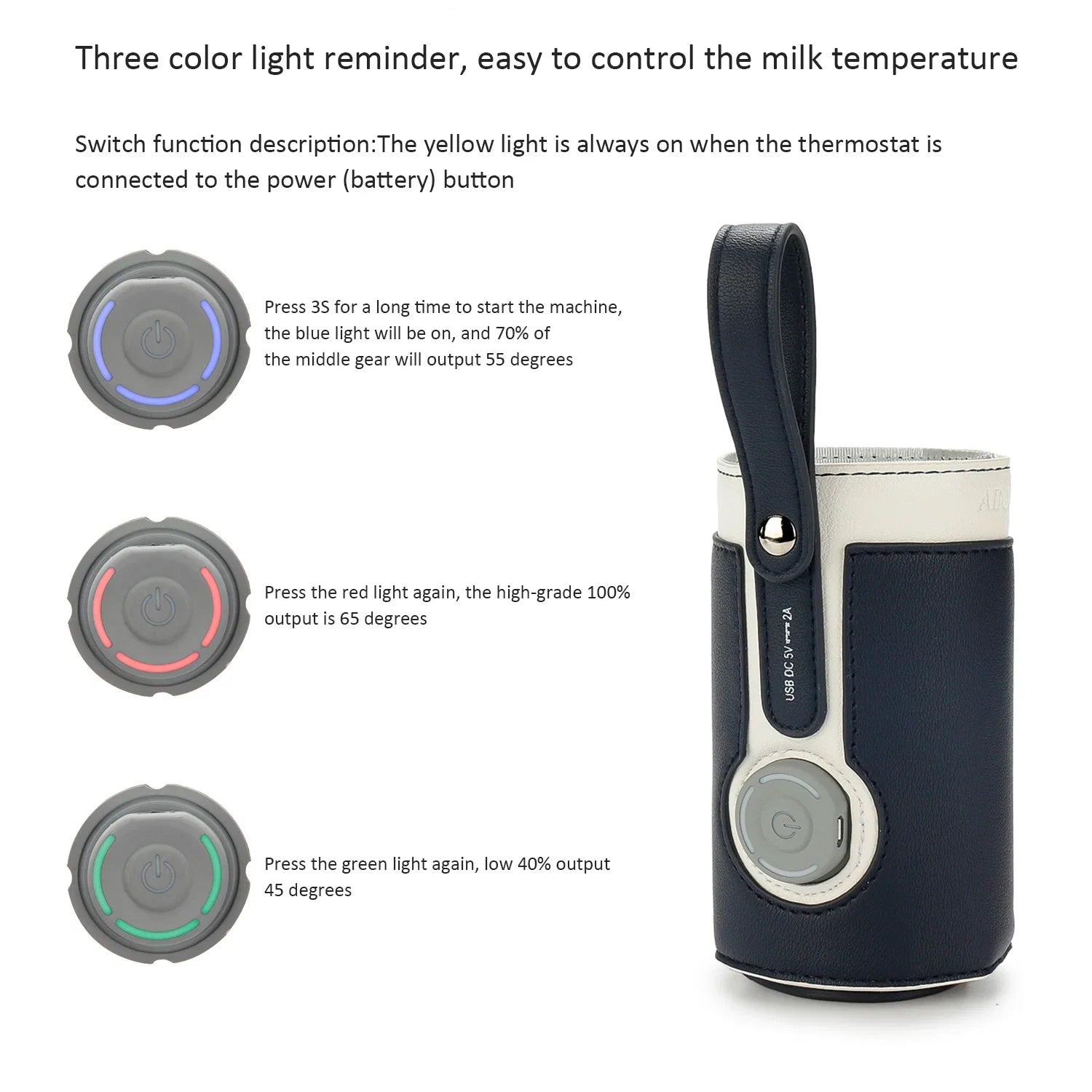 Chauffe-Biberon Nomade USB en Cuir PU – Température Réglable 3 Niveaux