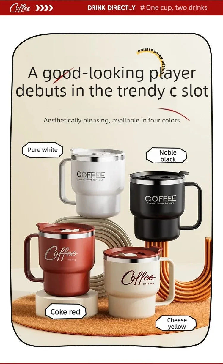 Mug Isotherme Inox WORTHBUY 304 avec Poignée – Tasse à Café Anti-Fuite