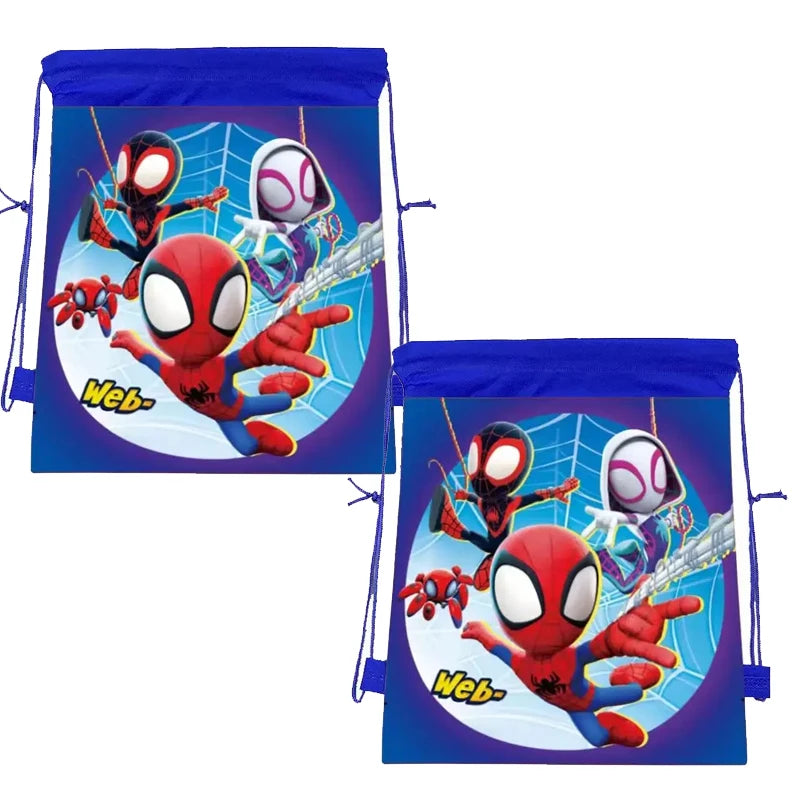 1/4/12 pièces Sacs cadeaux mignons en non-tissé à cordon, motif araignée, pour anniversaire, pour ses amis incroyables, fournitures de fête, cadeaux sur le thème de l'araignée