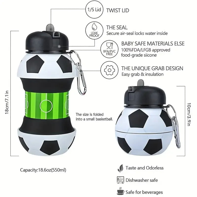 Gourde Pliable en Silicone Sport & Football – Sans BPA et Anti-Choc / Format Voyage