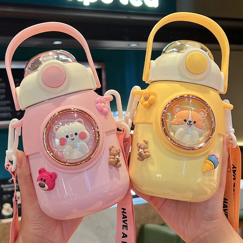 Bouteille Isotherme Kawaii en Acier Inoxydable avec Paille pour Enfant