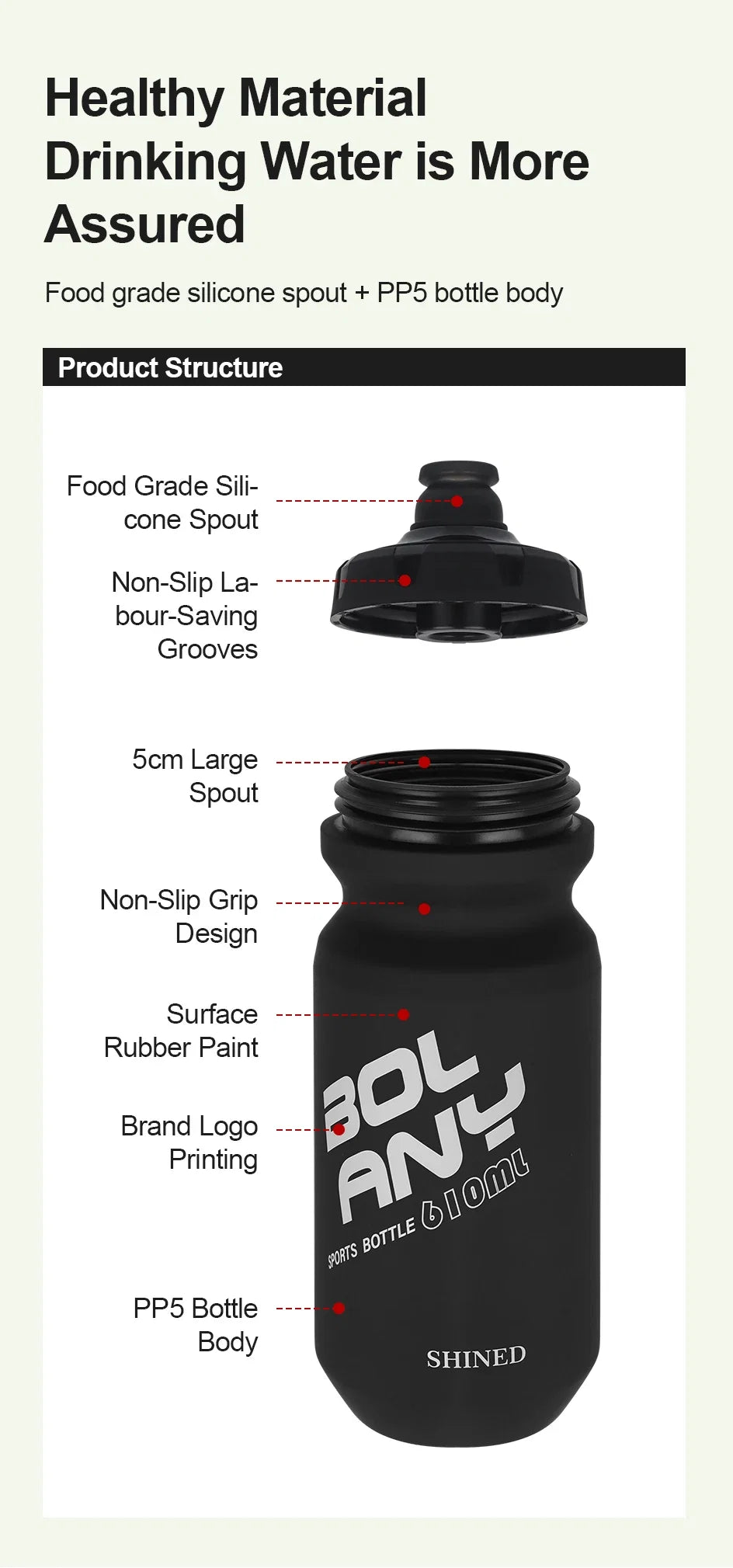 Gourde de Cyclisme Ultra-Légère BOLANY – Plastique PP5 Sain / 610ml