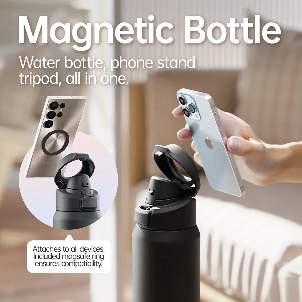 Bouteille d'eau sportive en acier inoxydable Fjbottle avec support magnétique pour téléphone, couvercle rebondissant, tasse isotherme