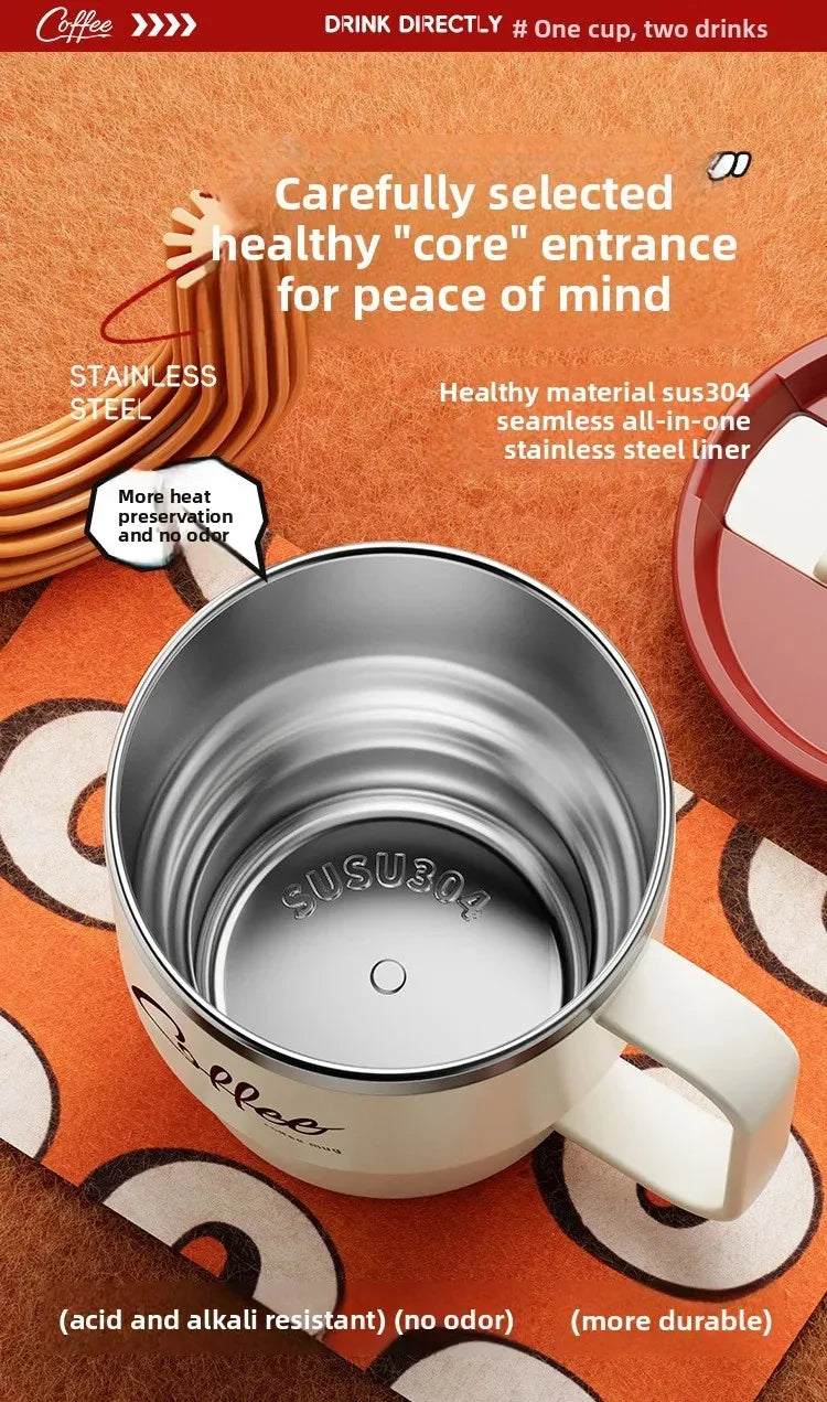 Mug Isotherme Inox WORTHBUY 304 avec Poignée – Tasse à Café Anti-Fuite