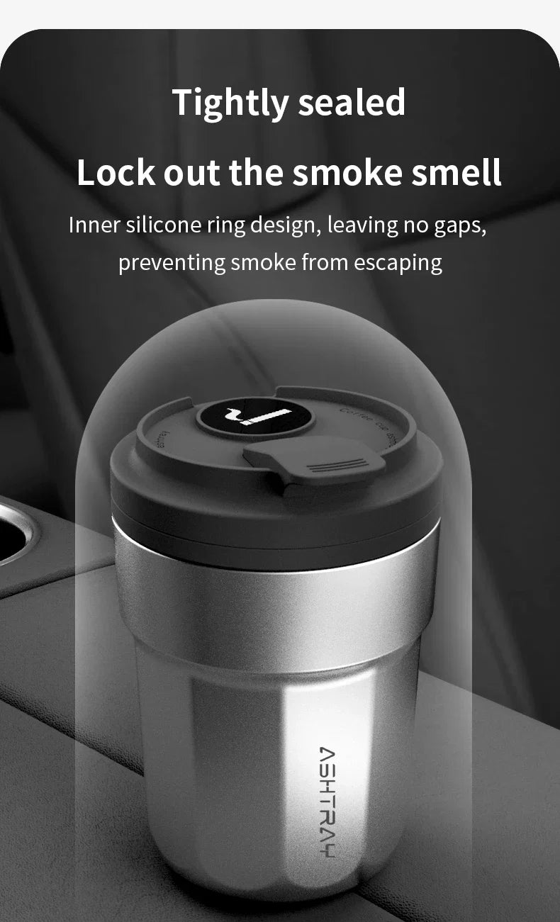 Cendrier de Voiture Lumineux Style Tasse à Café – Revêtement Inox et LED Automatique