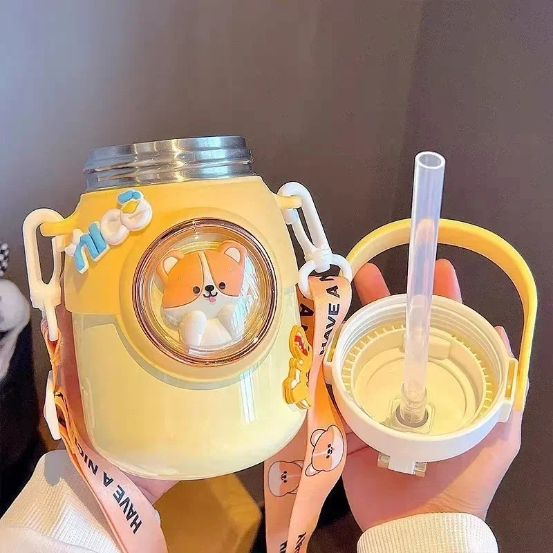 Bouteille Isotherme Kawaii en Acier Inoxydable avec Paille pour Enfant