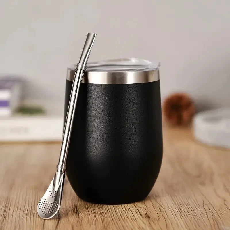 Kit Tasse à Maté Isotherme en Inox – Gobelet Yerba Mate Double Paroi avec Pailles et Couvercles / 350ml