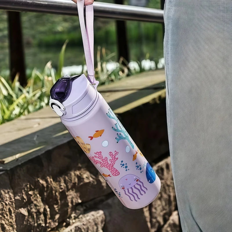 Gourde Dinosaure Enfant 750ml avec Paille – Bouteille Étanche en Silicone