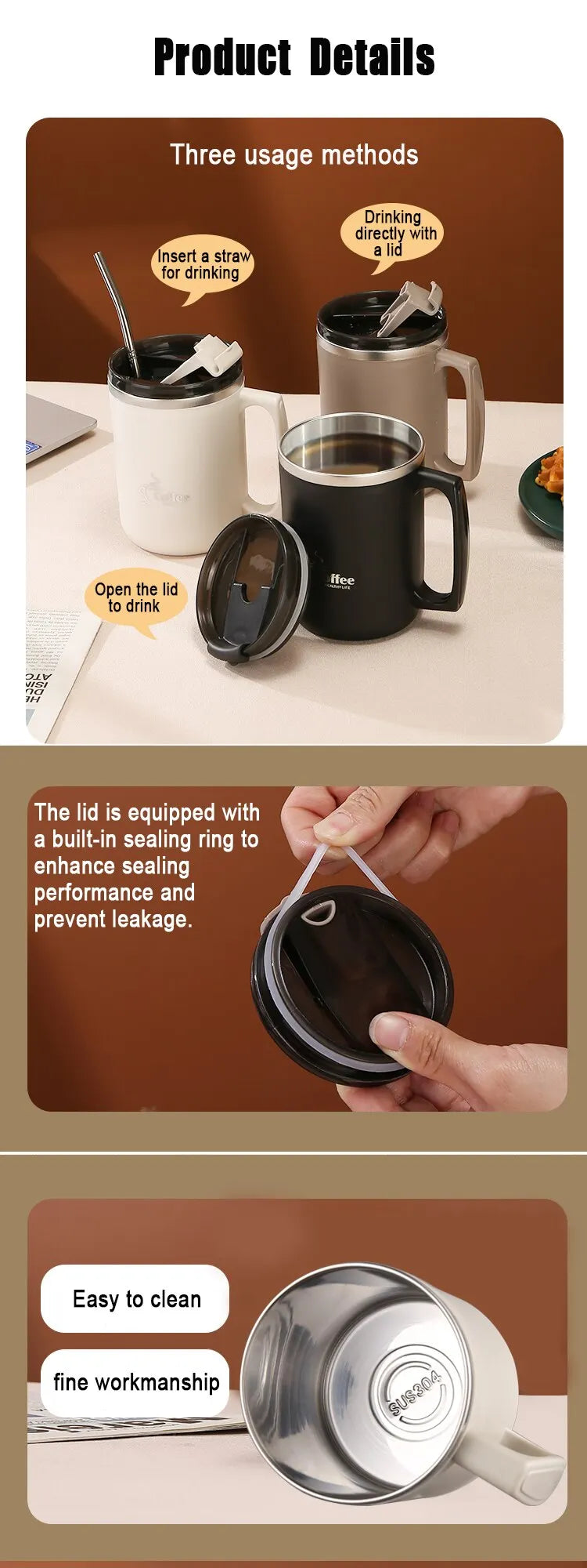Mug Isotherme avec Poignée Intégrée (Format Voyage)