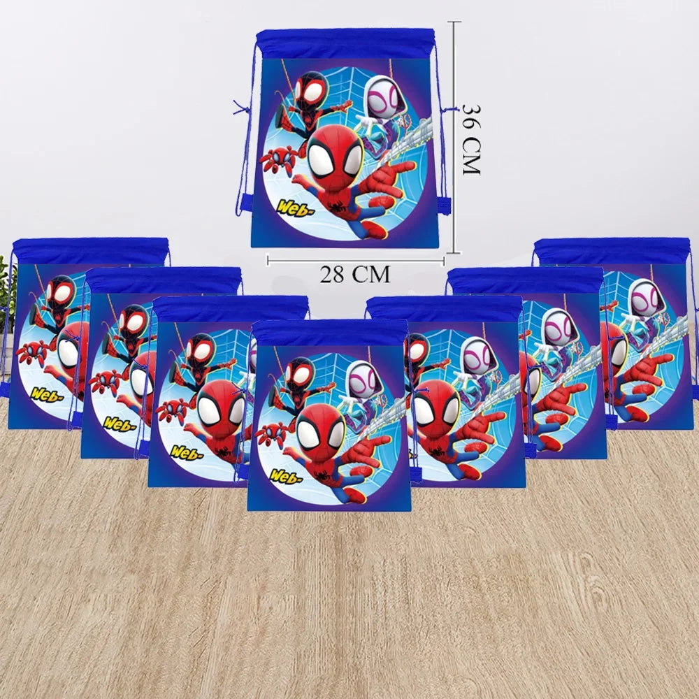 1/4/12 pièces Sacs cadeaux mignons en non-tissé à cordon, motif araignée, pour anniversaire, pour ses amis incroyables, fournitures de fête, cadeaux sur le thème de l'araignée