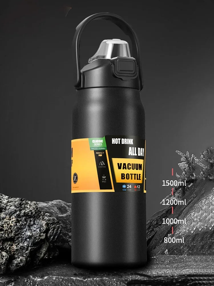 Gourde Isotherme Grande Capacité en Inox 18/8 – Ouverture Un Clic & Paille Amovible