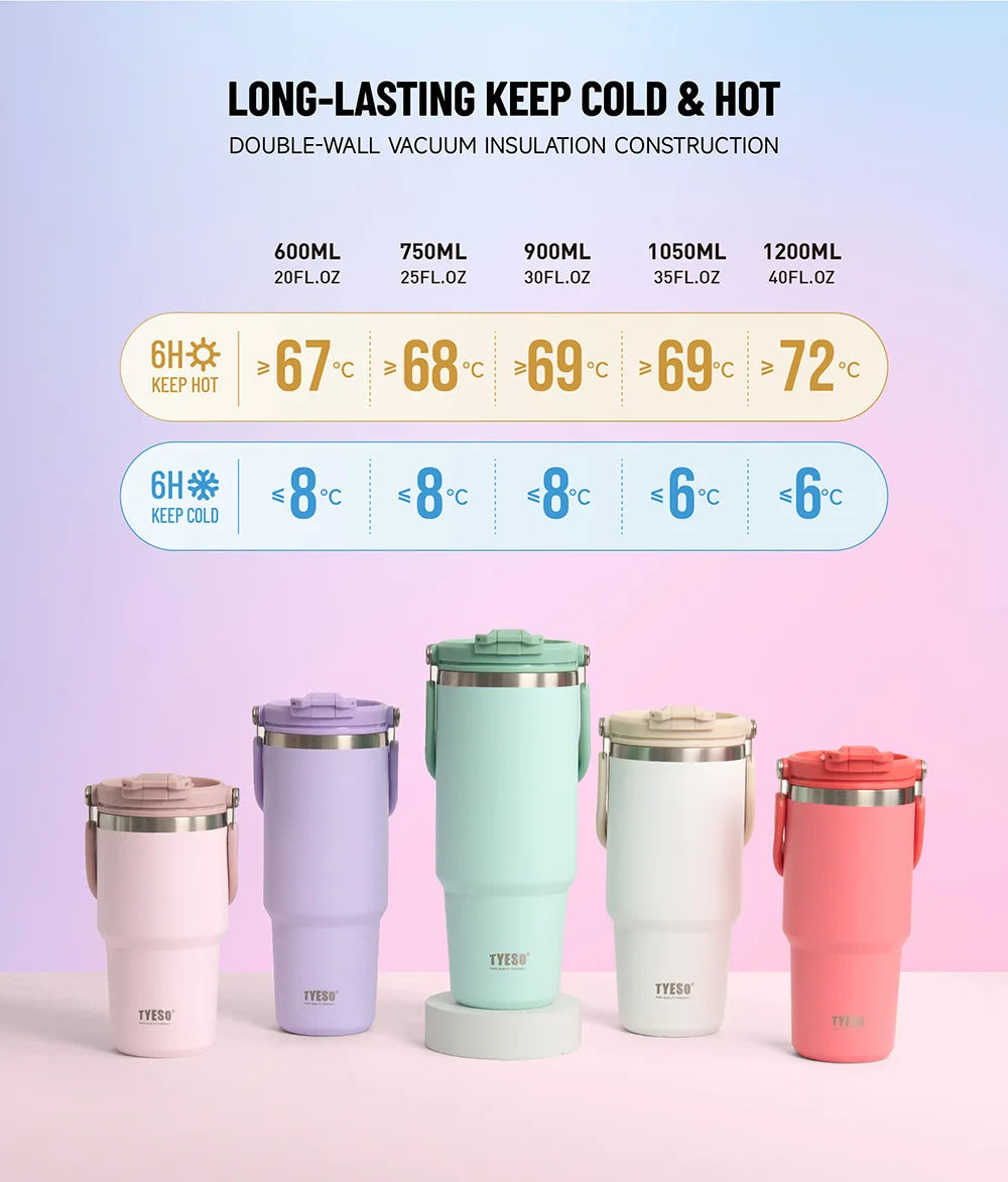 TYESO Thermos Tasse à Café avec Anse (600ml / 900ml / 1200ml)