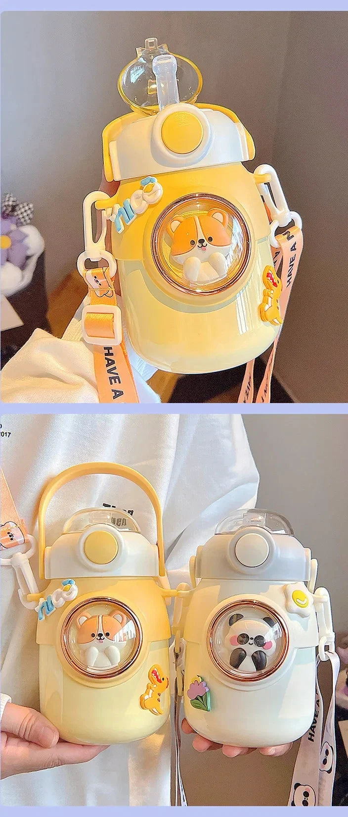Bouteille Isotherme Kawaii en Acier Inoxydable avec Paille pour Enfant