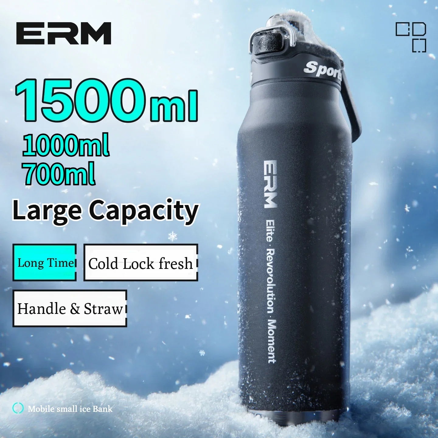 Gourde Isotherme Sport en Inox avec Poignée - Double Paroi Chaud/Froid