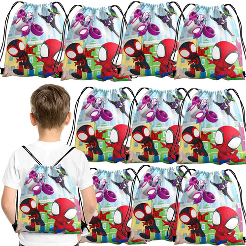 1/4/12 pièces Sacs cadeaux mignons en non-tissé à cordon, motif araignée, pour anniversaire, pour ses amis incroyables, fournitures de fête, cadeaux sur le thème de l'araignée