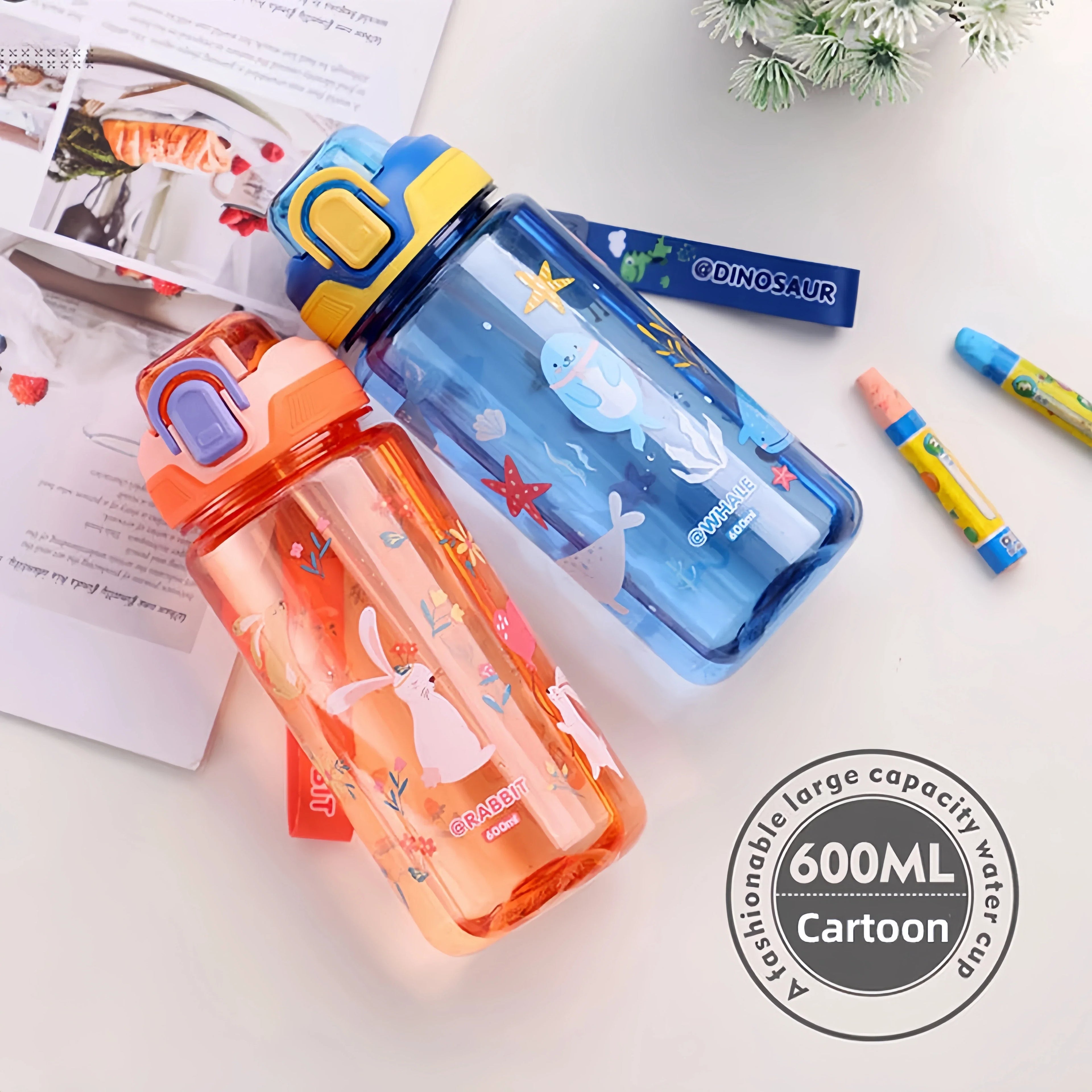 Gourde Dinosaure Enfant 600ml avec Paille – Bouteille Étanche et Pratique