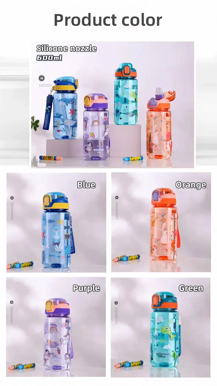 Gourde Dinosaure Enfant 600ml avec Paille – Bouteille Étanche et Pratique