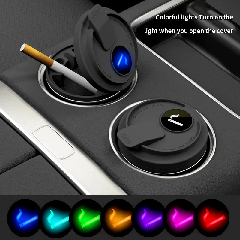 Cendrier de Voiture Lumineux Style Tasse à Café – Revêtement Inox et LED Automatique